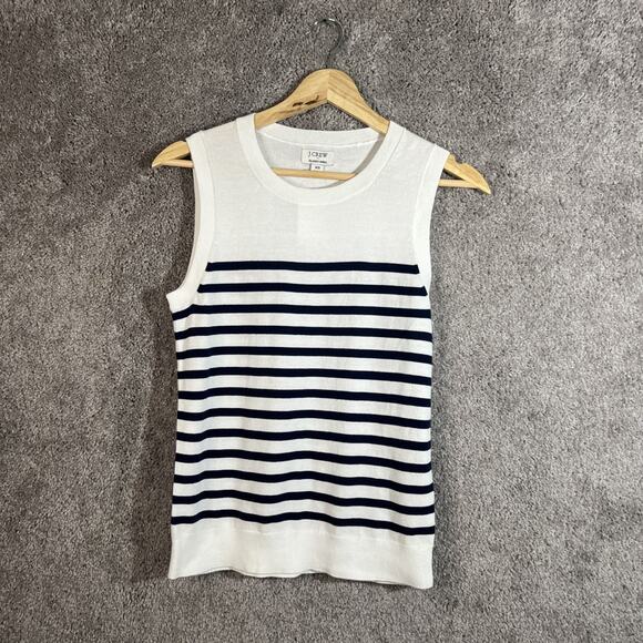 J. Crew Sweaters - J. Crew Classic Shell Sweater Womens XS White Striped Sleeveless Crew Neck